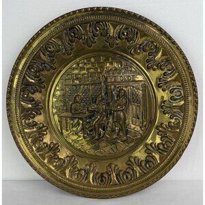 Vtg Peerage English Ye Olde Pub Scene 12" Hammered Brass Plate‎ Made in England
